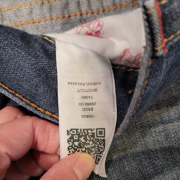 True Religion Mens Bootcut Jeans Sz 34 Whiskered Blue - Picture 9 of 12